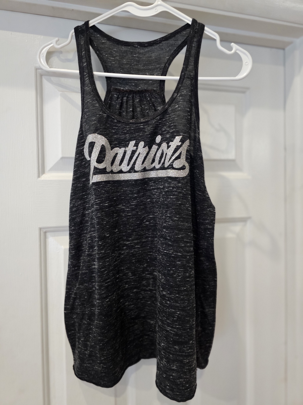 Patriots Glitter Script Tank Top - Black and Silver